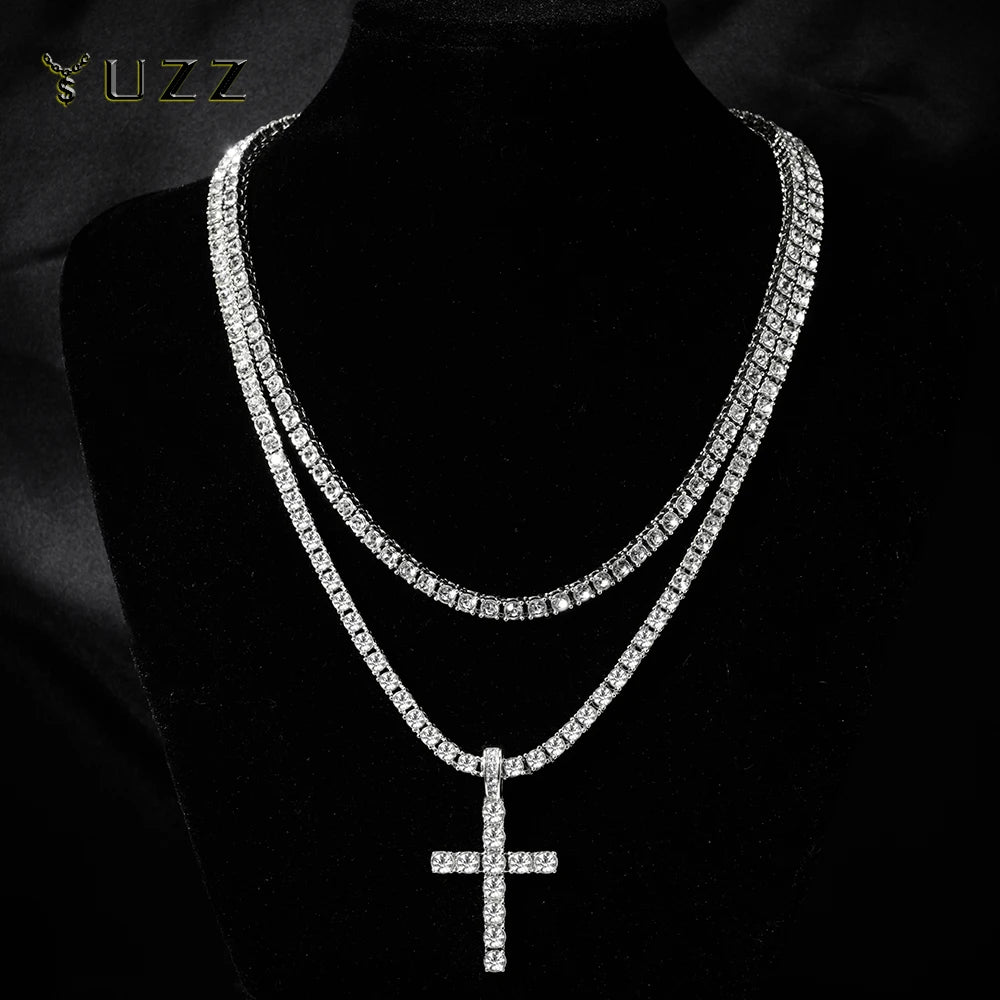 Collar Colgante Cruz Hip Hop con Cadena Tenis Zircon para Hombre y Mujer