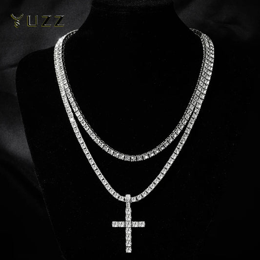 Collar Colgante Cruz Hip Hop con Cadena Tenis Zircon para Hombre y Mujer