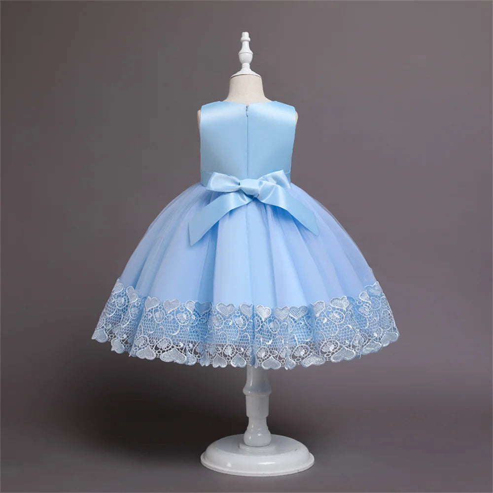 Vestido Princesa Niña sin Mangas | Encaje con Lazos | Comunión y Ocasiones Especiales
