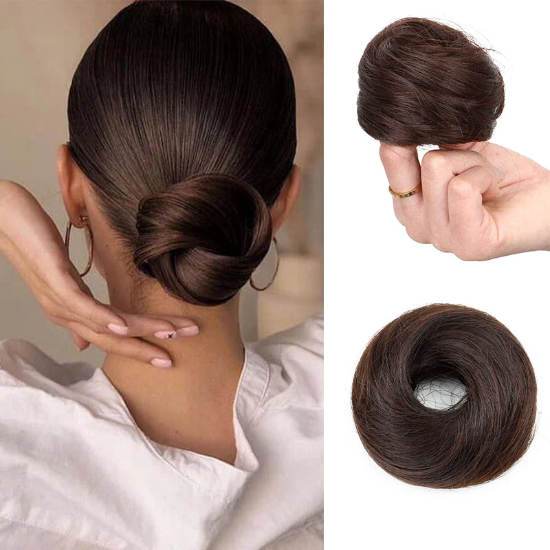 Moño de Cabello Sintético Liso y Corto – Chignon Resistente al Calor, Fácil de Usar | Accesorios para Mujer