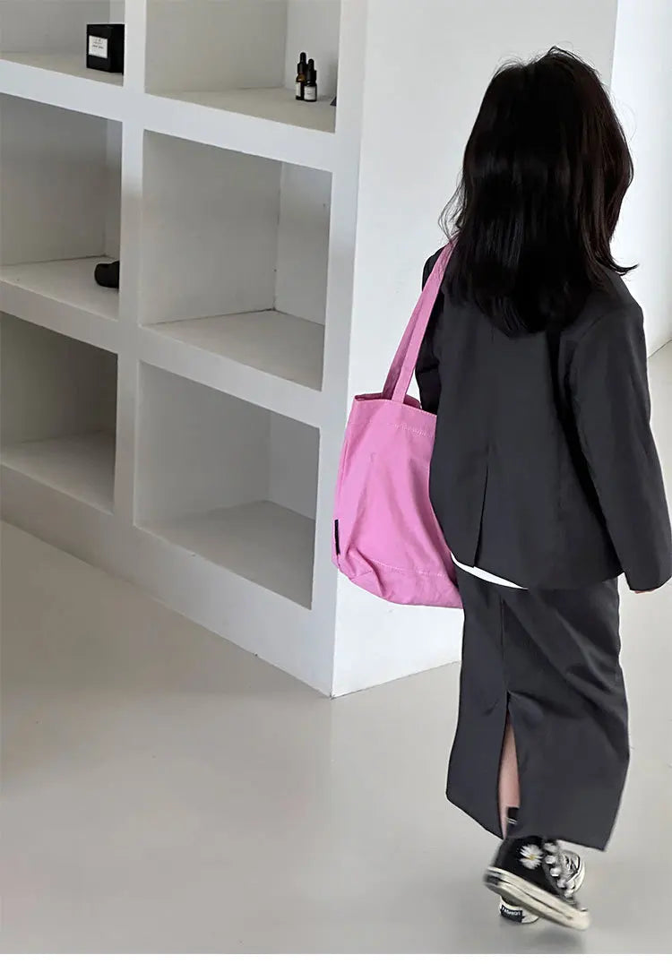 Girls Grey Suit Spring 2026 Casual Loose Blazer Skirt Two Pieces School Uniform for Kids Wedding Party Formal Costumes 2-13 Year