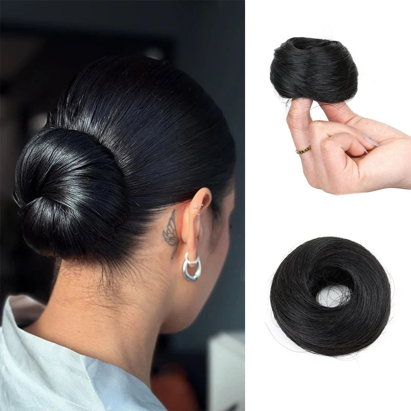 Moño de Cabello Sintético Liso y Corto – Chignon Resistente al Calor, Fácil de Usar | Accesorios para Mujer