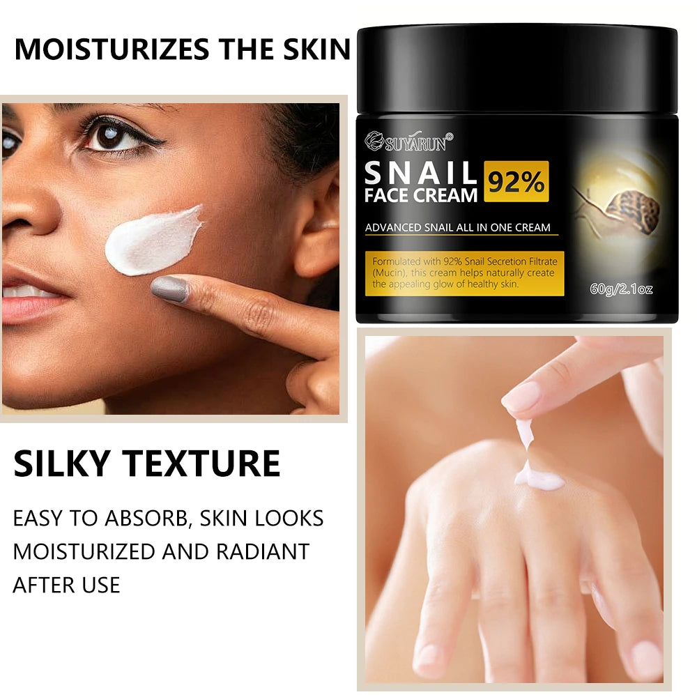SUYARUN Snail Moisturizing Cream - 24H Hydrating, Anti-Aging Face Cream, Repairing & Brightening Skincare for Dry Sensitive Skin