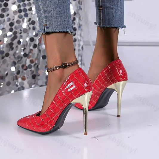Tacones Stiletto Negros Punta Fina Mujer – Tacón 7-9cm Fiesta Noche Talla Grande