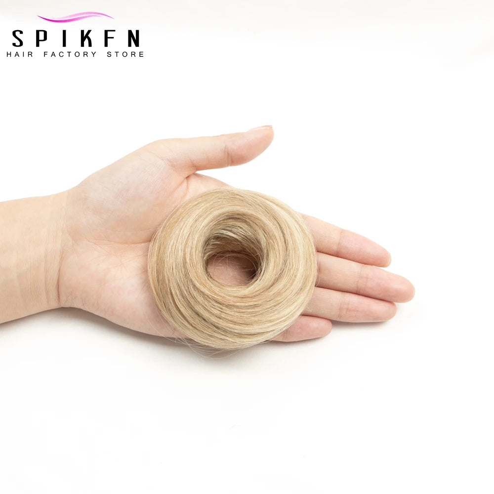 Moño Despeinado de Cabello Humano Remy – Scrunchie Liso con Banda Elástica | Extensión Cola de Caballo para Mujer