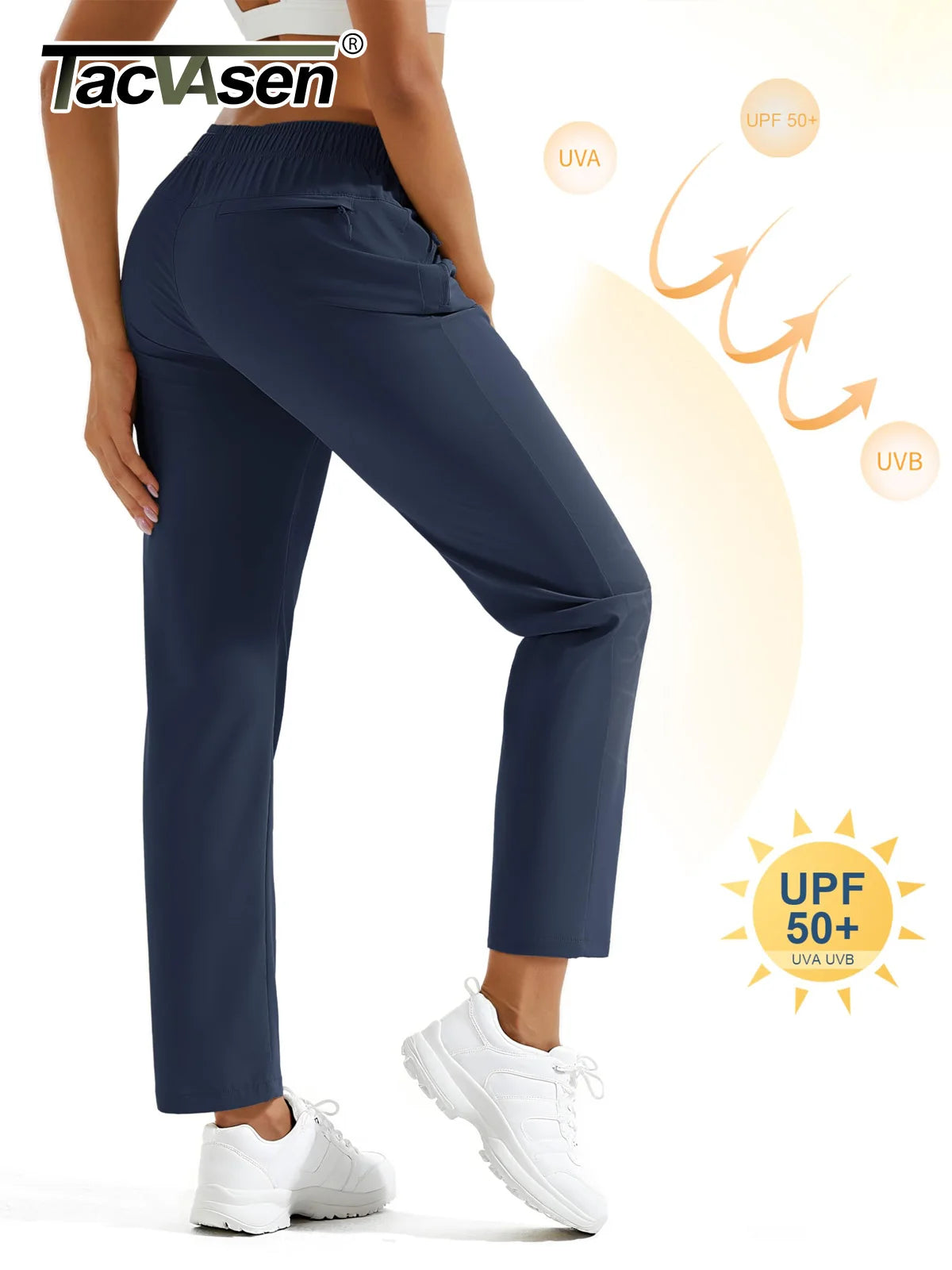 TACVASEN Pantalones de Senderismo para Mujer Secado Rápido Ligeros Resistentes al Agua Pantalones de Viaje con Bolsillos con Cierre Cintura Elástica Pantalones Golf