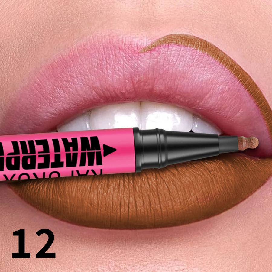 Delineador Labial Líquido Mate 12 Colores Waterproof Rellenador Labios - Lápiz Contorno Natural Maquillaje Mujer