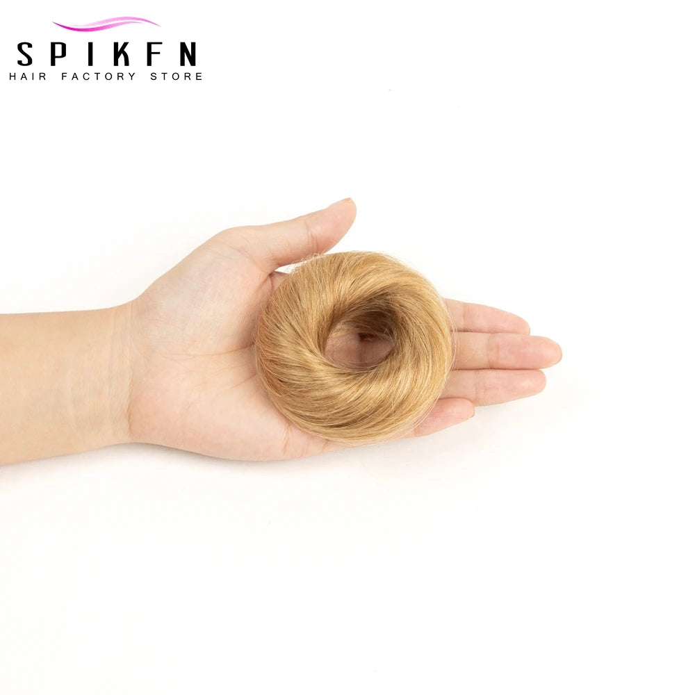Moño Despeinado de Cabello Humano Remy – Scrunchie Liso con Banda Elástica | Extensión Cola de Caballo para Mujer