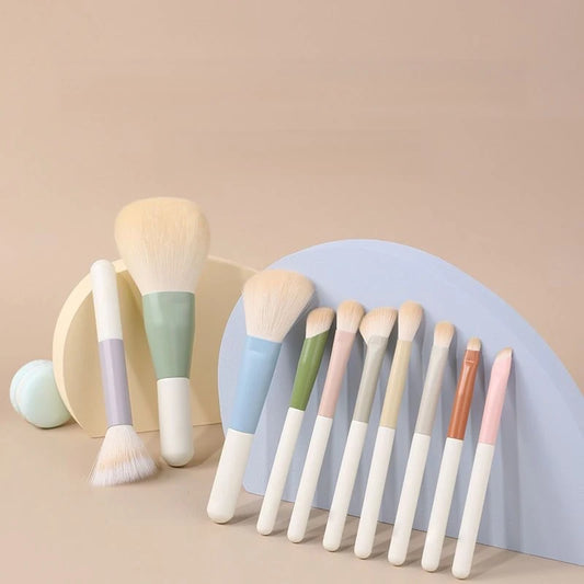 Set 10 Brochas de Maquillaje Profesional Mango Vibrante Colorido - Kit Completo Aplicación Suave