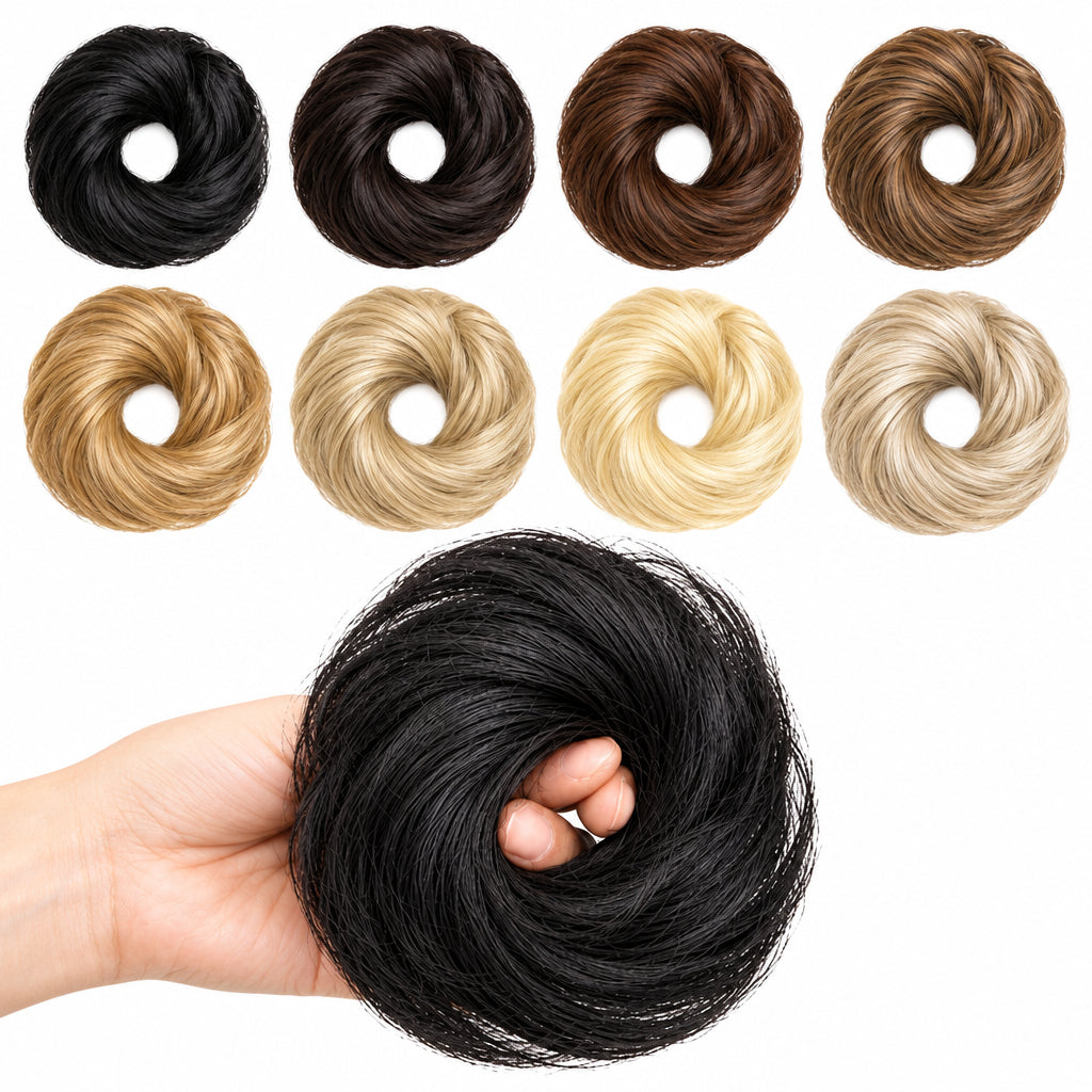 Moño Despeinado de Cabello Humano Remy – Scrunchie Liso con Banda Elástica | Extensión Cola de Caballo para Mujer