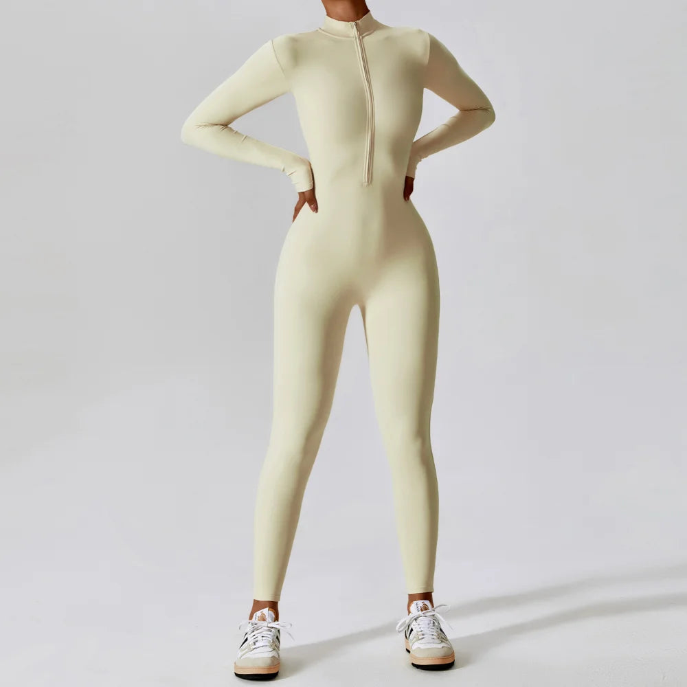 Yoga Rompers Long Sleeved Women's Sportswear Gym Zipper Jumpsuits Workout Running Training Fitness One-piece Bodysuit Tracksuits