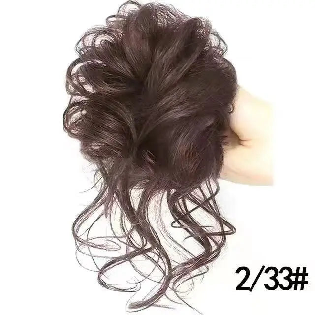 Moño Rizado Despeinado Sintético con Garra – Extensión Scrunchie Falso para Mujer | Color Castaño Claro