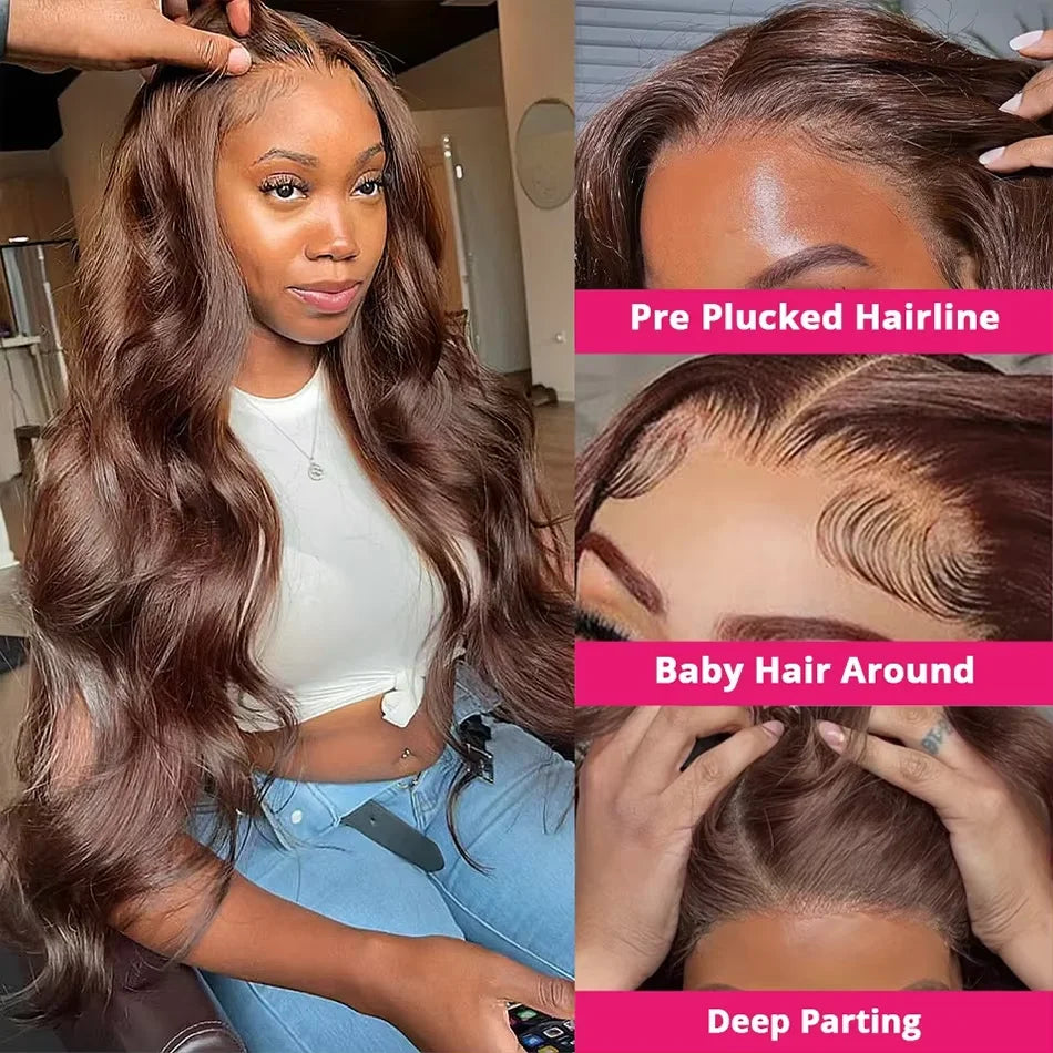 Peluca Chocolate Brown HD Lace Front 13x4 | Cabello Humano Ondulado Pre-Peinado