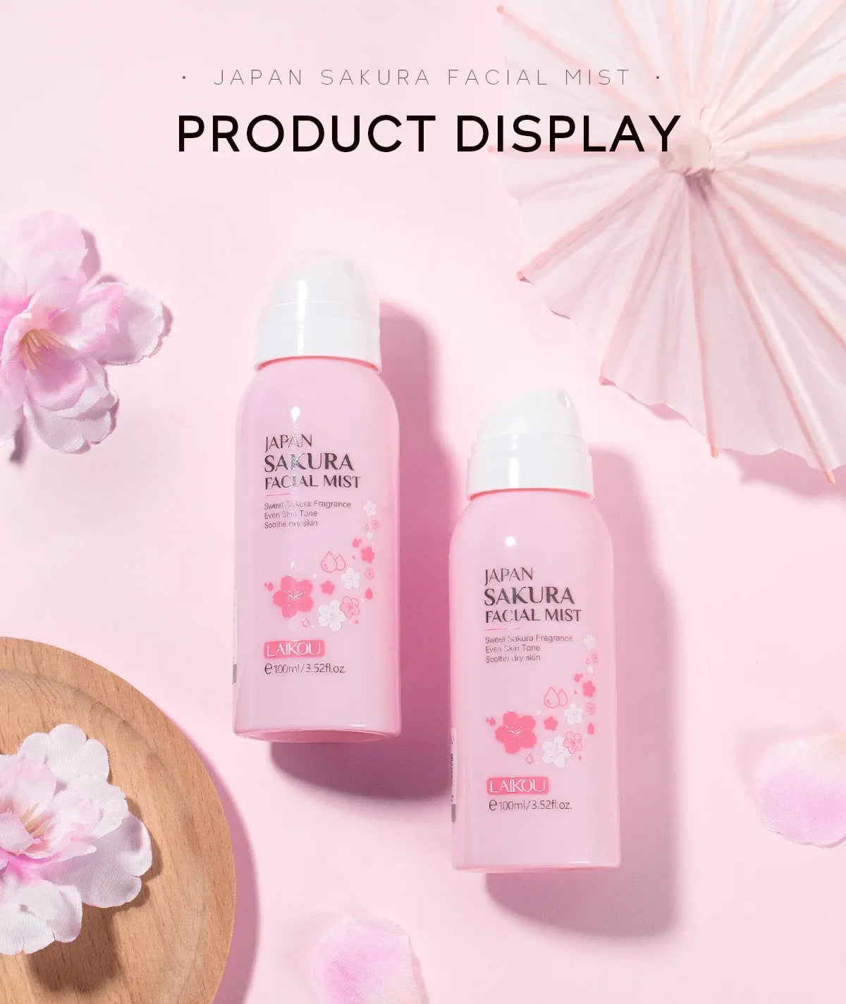 LAIKOU Sakura Facial Mist  Toner Hydrating Moisturize Gentle Repair Brightening Skin Improve Glow Serum Toner Spray 100ml