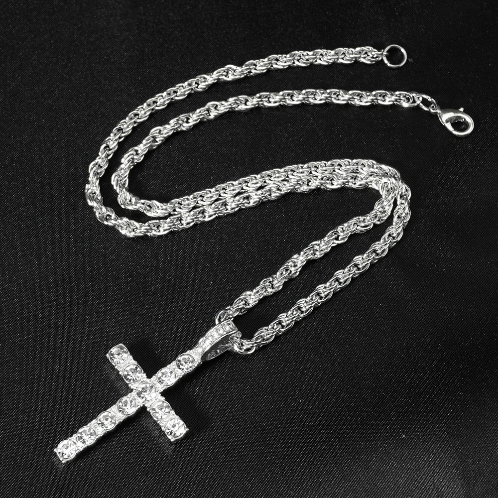 Collar Colgante Cruz Hip Hop con Cadena Tenis Zircon para Hombre y Mujer