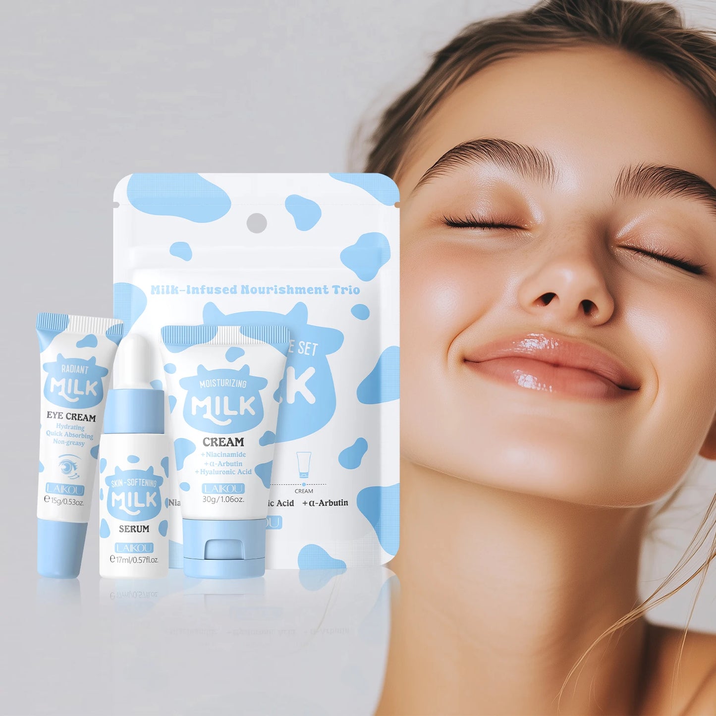 Set Trío LAIKOU Milk Glow - Sérum, Contorno de Ojos e Hidratante