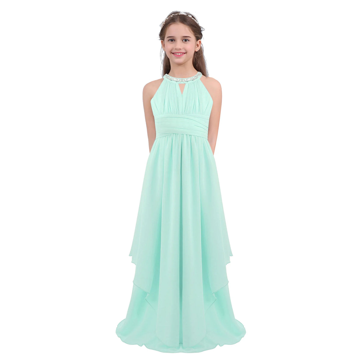 Vestido Largo de Fiesta para Niña con Encaje – Varios Colores