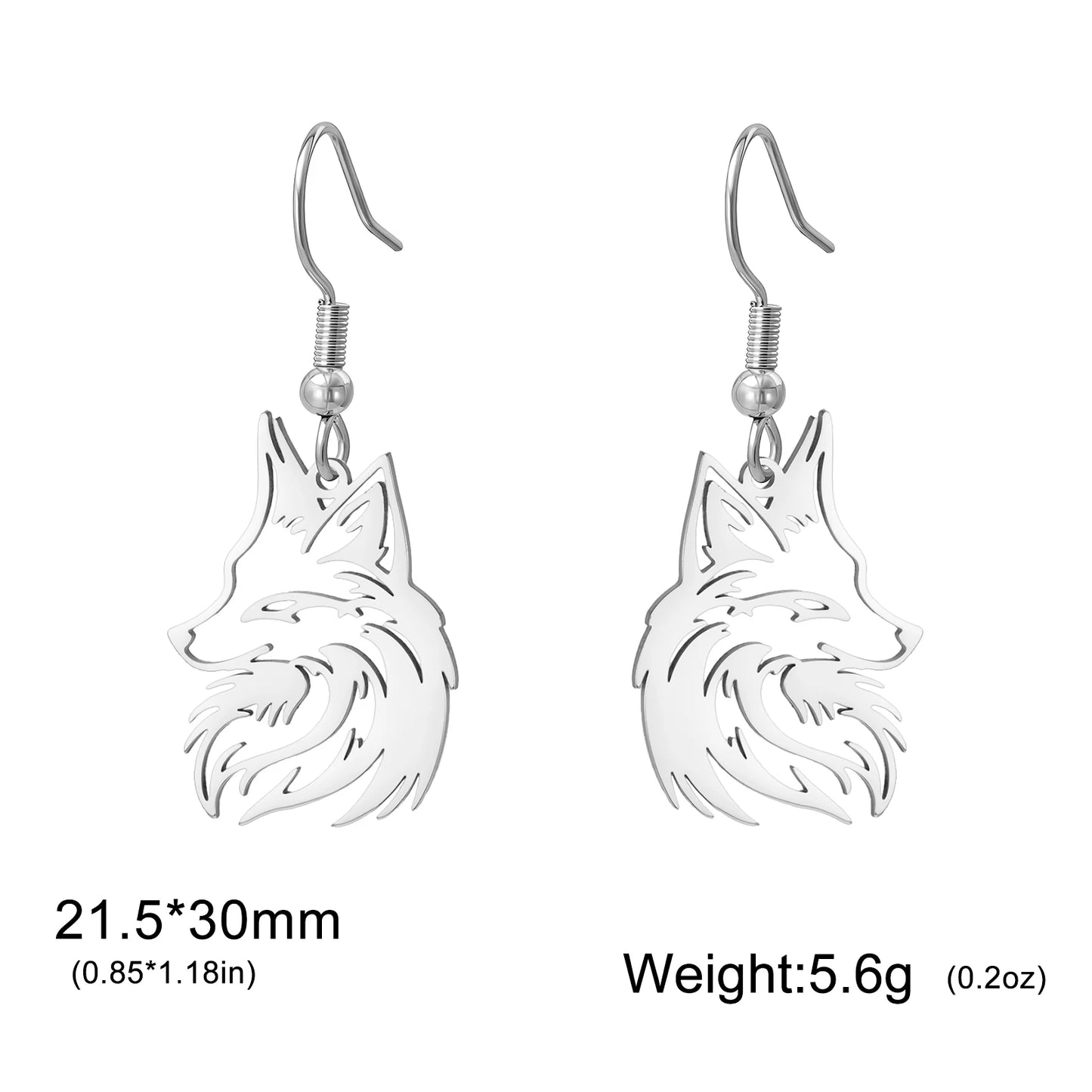Aretes Colgantes Zorro Acero Inoxidable Dorado