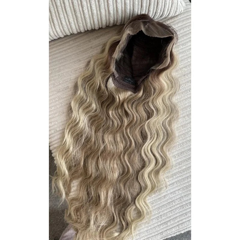 Peluca Frontal de Encaje 13x4 Ondas Profundas Rubia Platino – Sintética Sin Pegamento para Mujer