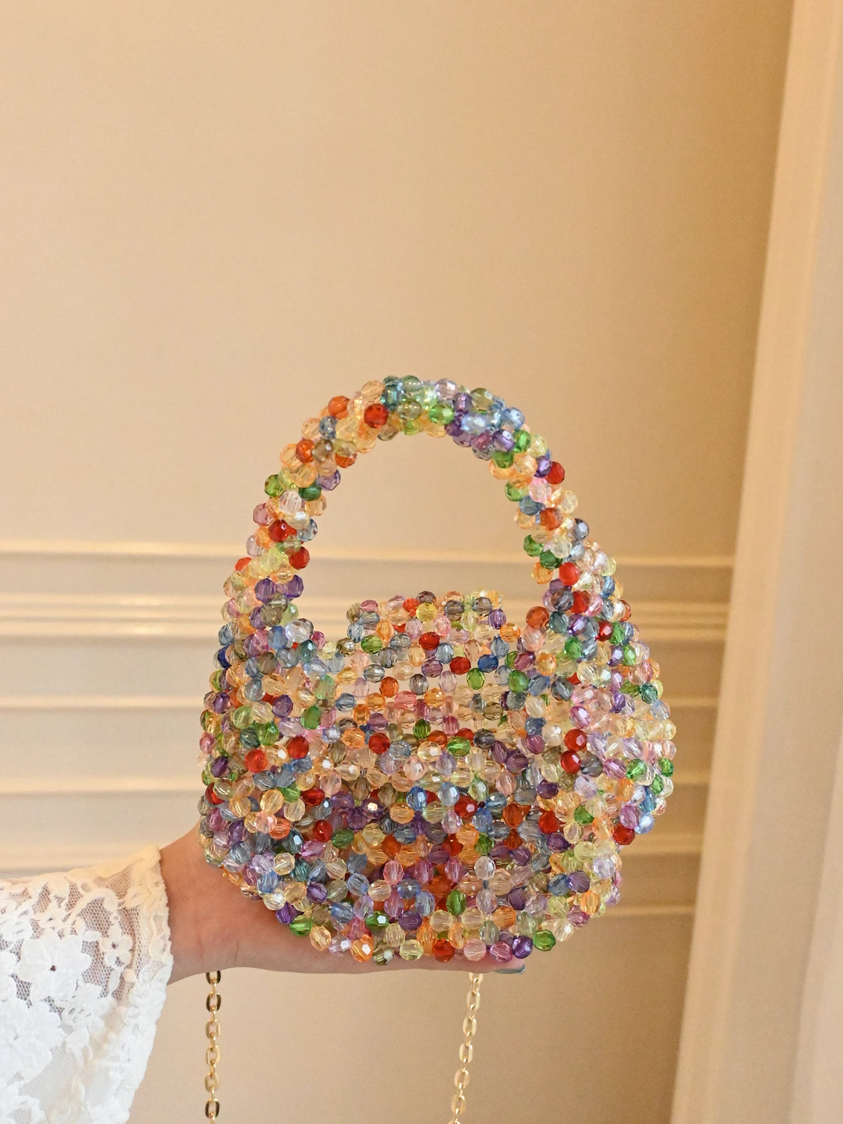 Bolso de Fiesta con Cuentas de Perlas y Cadena