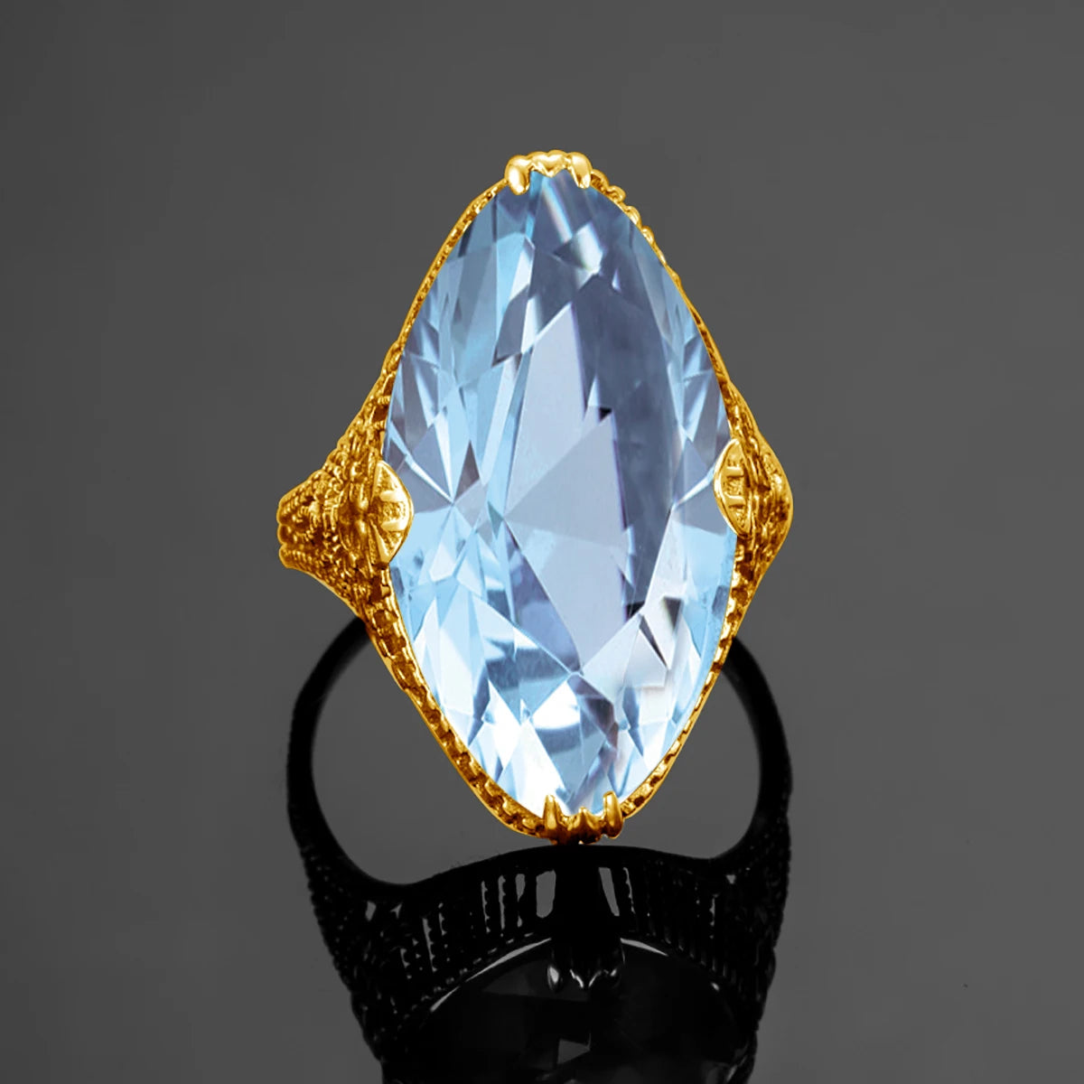 Anillo Cóctel Aquamarine Azul Cielo Ovalado Plata 925 para Mujer