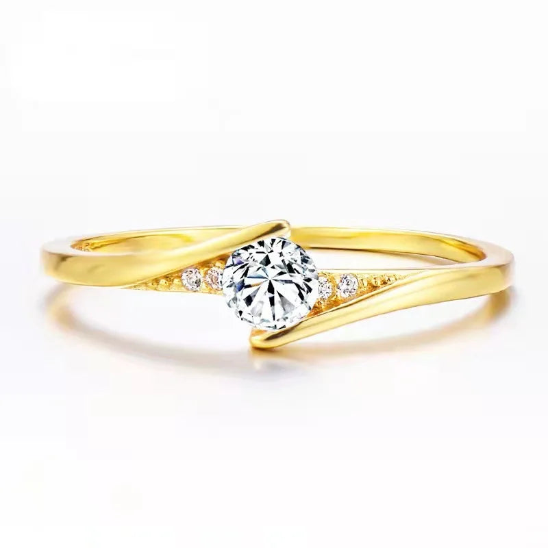 Anillo Elegante Zircon Blanco Dorado para Mujer