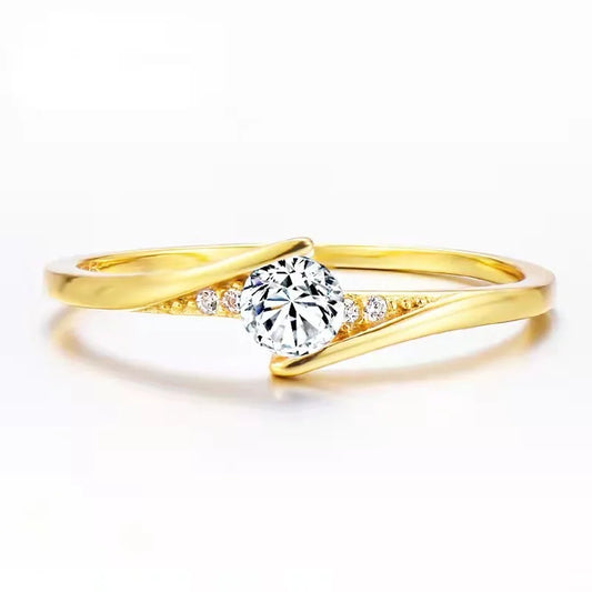 Anillo Elegante Zircon Blanco Dorado para Mujer