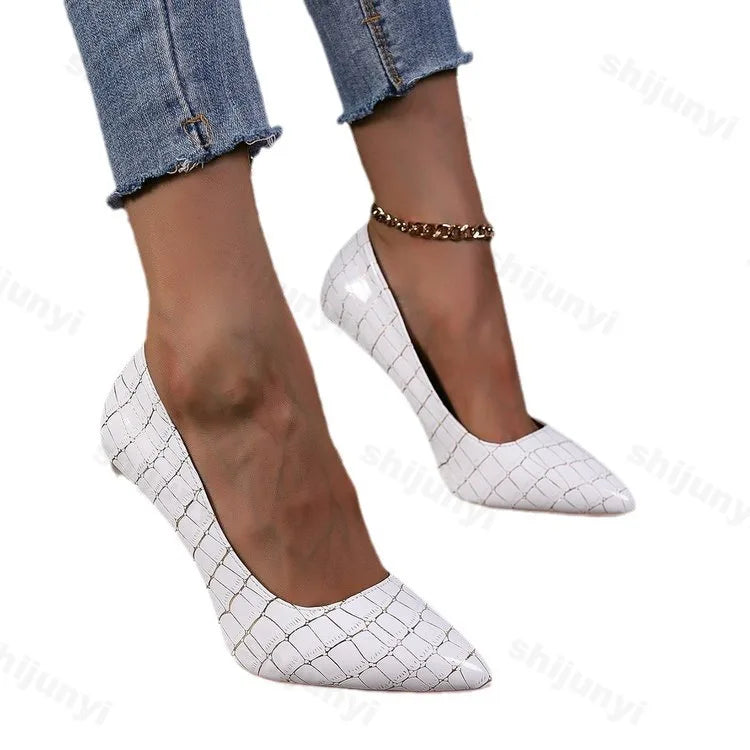 Tacones Stiletto Negros Punta Fina Mujer – Tacón 7-9cm Fiesta Noche Talla Grande
