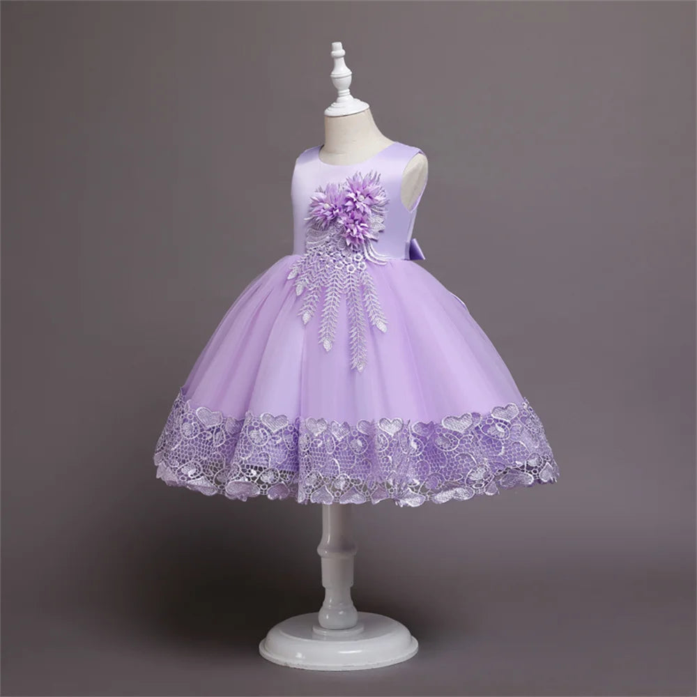 Vestido Princesa Niña sin Mangas | Encaje con Lazos | Comunión y Ocasiones Especiales