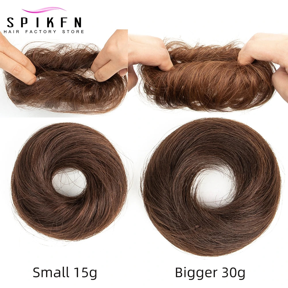 Moño Despeinado de Cabello Humano Remy – Scrunchie Liso con Banda Elástica | Extensión Cola de Caballo para Mujer