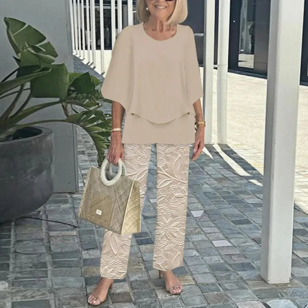 Conjunto 2 Piezas Verano Mujer | Top Estampado + Pantalón Pierna Ancha