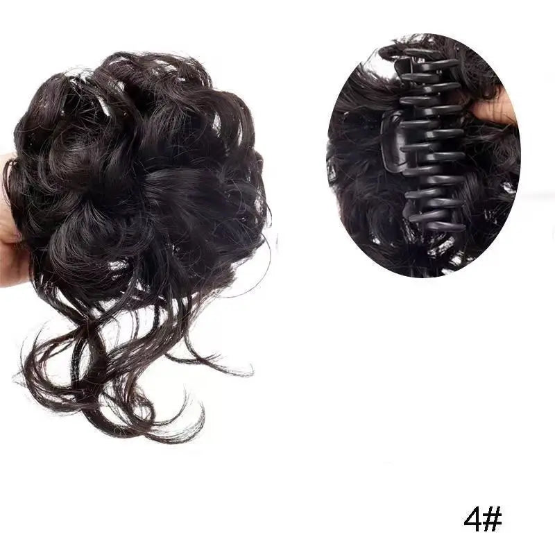 Moño Rizado Despeinado Sintético con Garra – Extensión Scrunchie Falso para Mujer | Color Castaño Claro