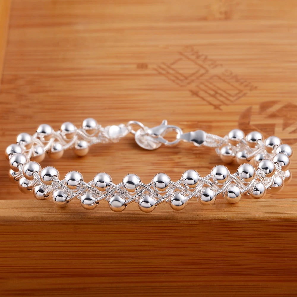 Pulsera Trenzada Cuentas Cadena Plata 925 para Mujer