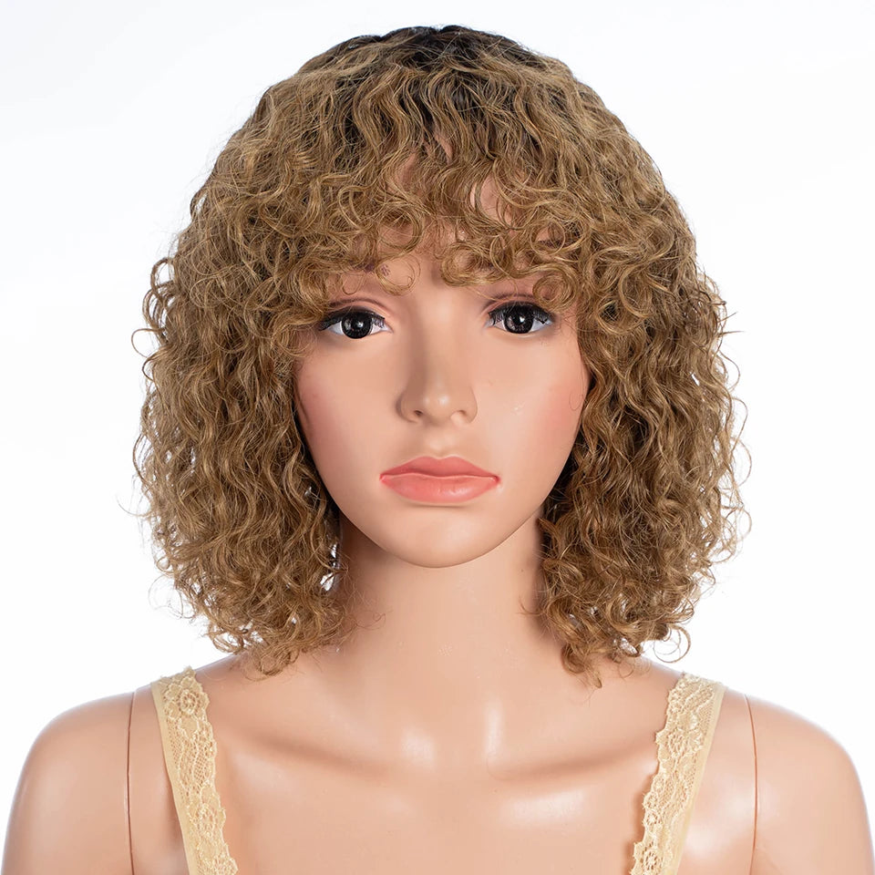 Peluca Bob Corta Ondulada con Flequillo | Cabello Humano Brasileño Water Wave
