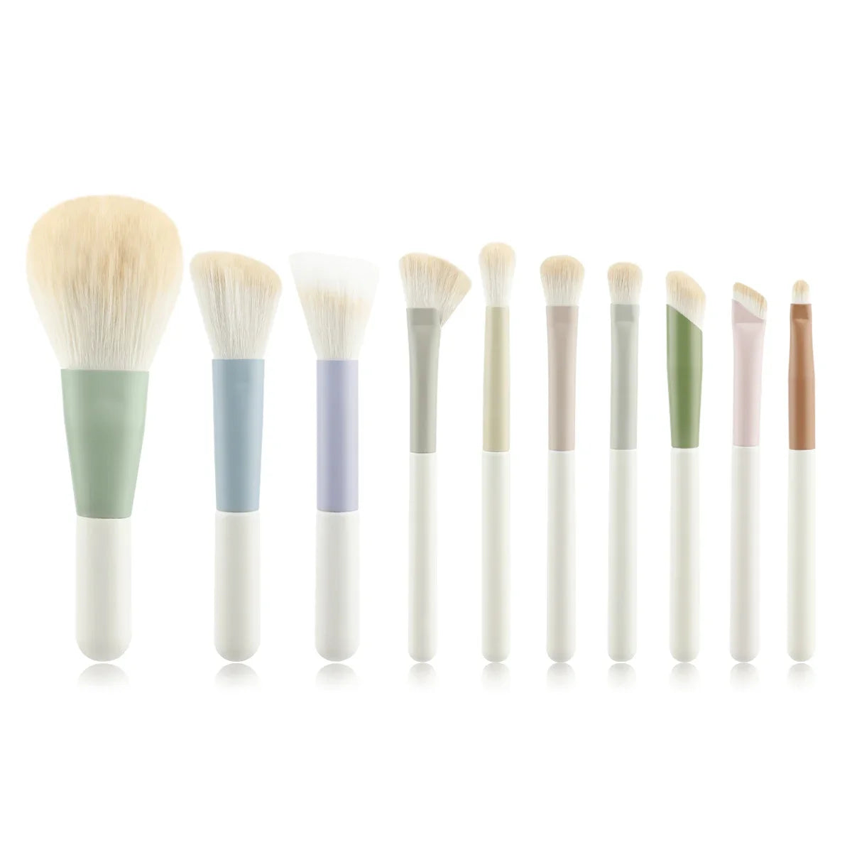 Set 10 Brochas de Maquillaje Profesional Mango Vibrante Colorido - Kit Completo Aplicación Suave