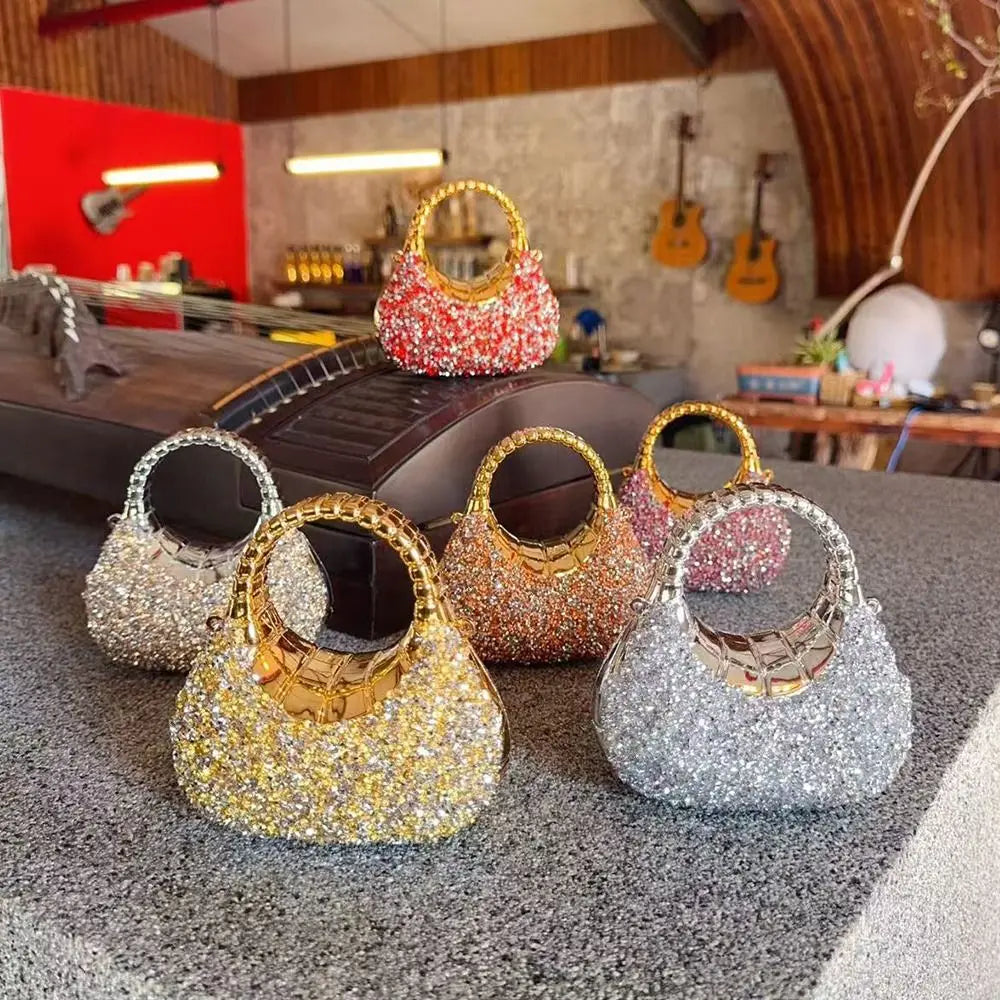 Minibolso Brillante de Fiesta en Forma de Media Luna