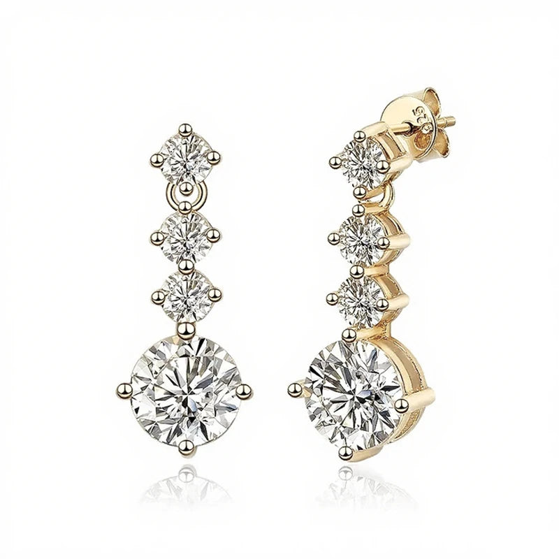 Aretes Moissanite 2.6 Quilates Diseño Clásico Lujo Plata 925