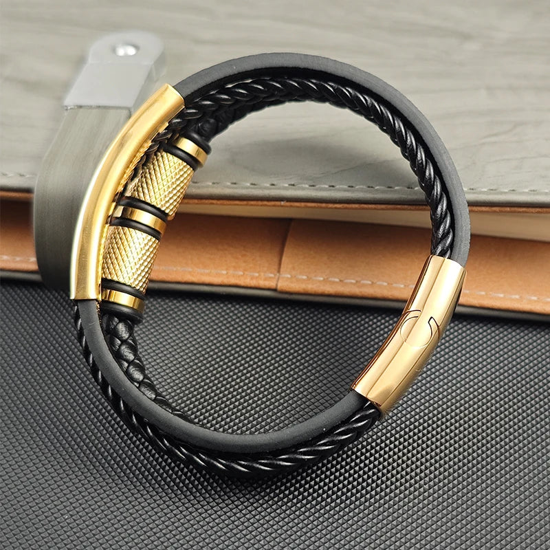 Pulsera de Cuero Punk Rock para Hombre - Estilo Clásico con Cierre Magnético