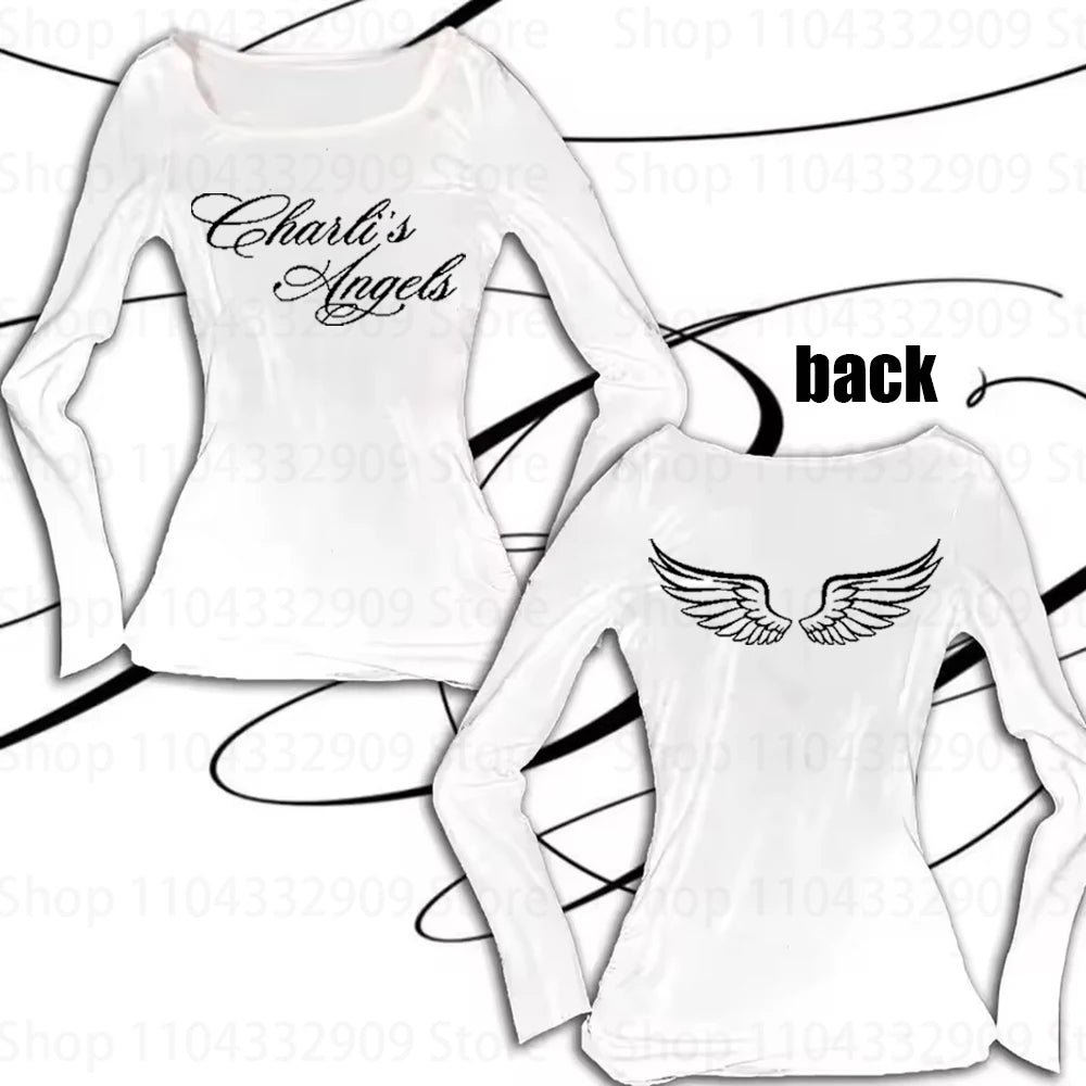 Camiseta Vintage Estampado Letras Mujer – Manga Larga Ajustada Estilo Y2K