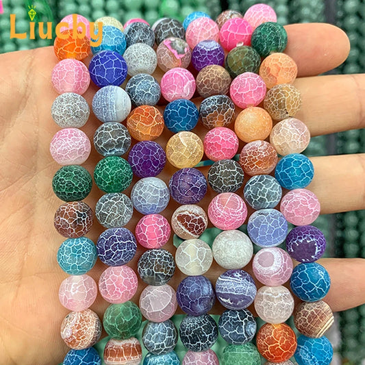 Cuentas de Ágata Agrietada Multicolor Hechas a Mano - Redondas para Bisutería DIY