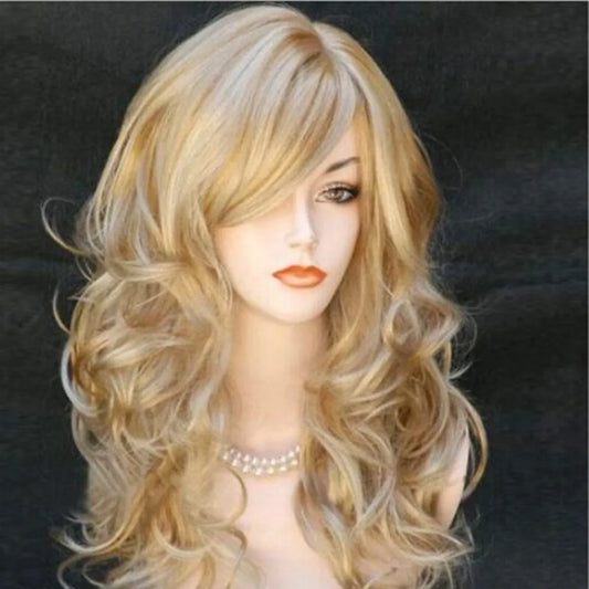 Blonde Synthetic Wigs For Women Soft Long Wave Synthetic Wig Gloden Blonde High Temperature Wire Cosplay Drag Queen Wigs