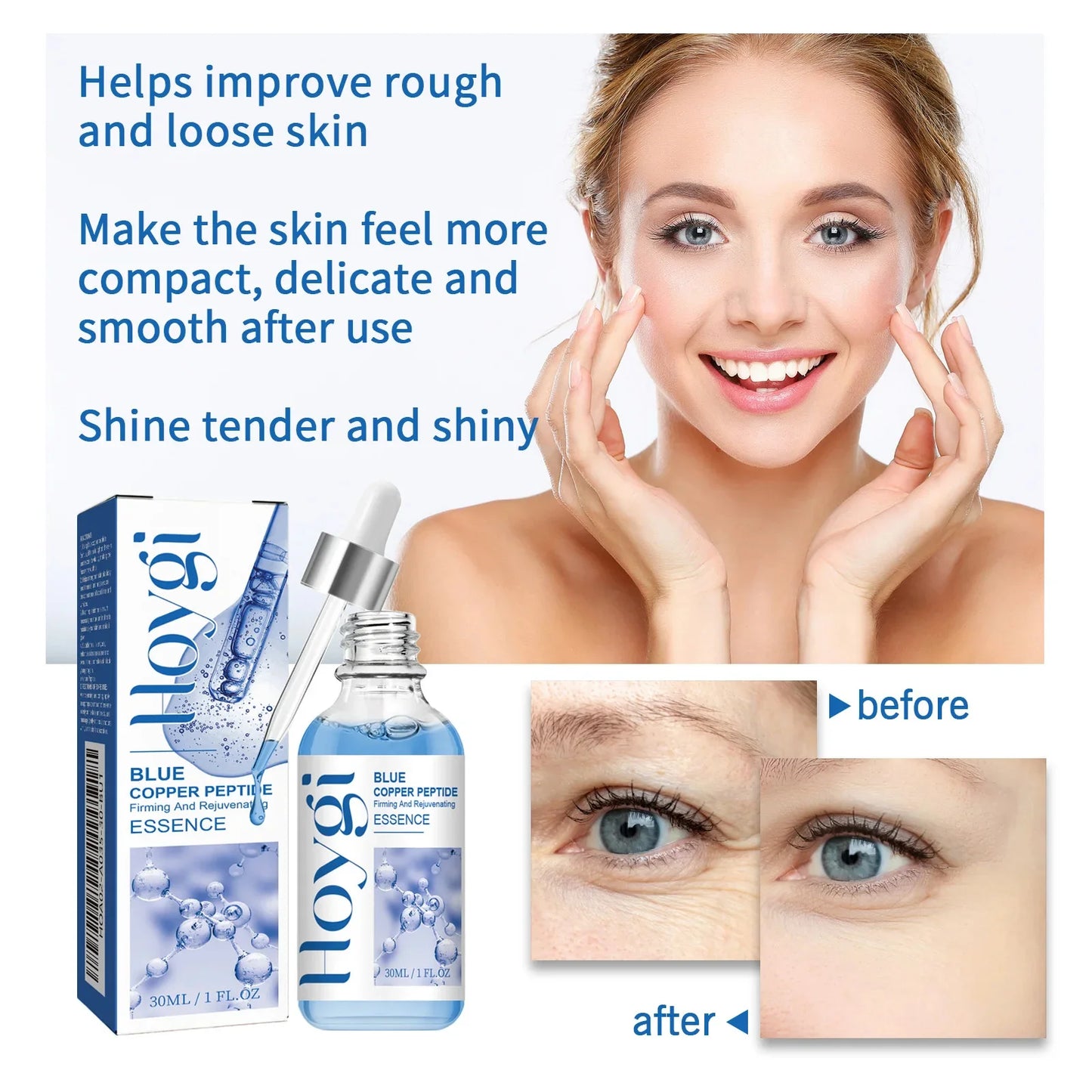 Hoygi Blue Copper Peptide Serum Anti Wrinkles Aging Rejuvenating Facial Lifting Moisturizing Brighten Skin Tone Skin Cosmetics
