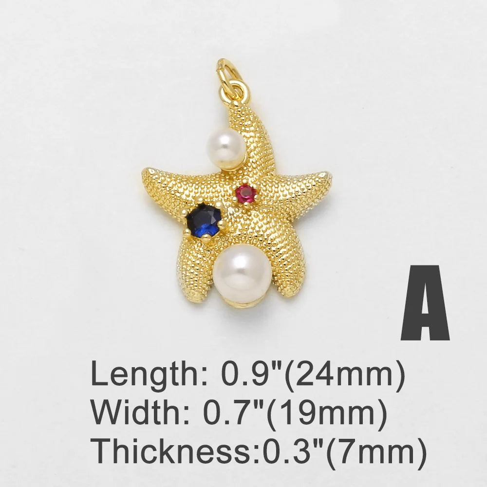 Dije de Estrella de Mar con Perla y Cristal - Cobre con Circonia Cúbica para Collar