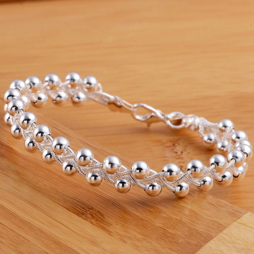 Pulsera Trenzada Cuentas Cadena Plata 925 para Mujer