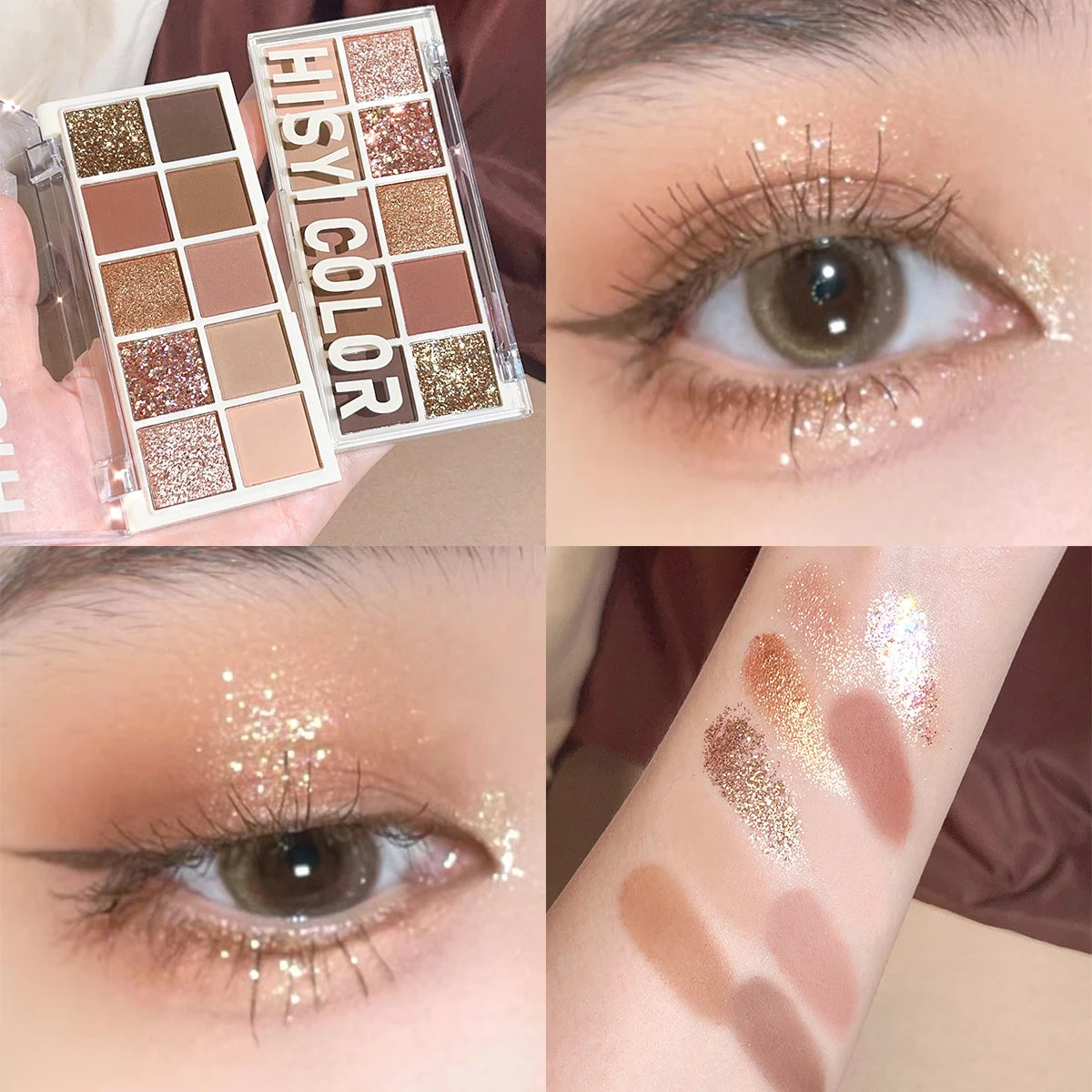 Paleta 10 Colores Sombras HISYI Perla y Mate - Tonos Rosa Café Suaves Maquillaje Diario