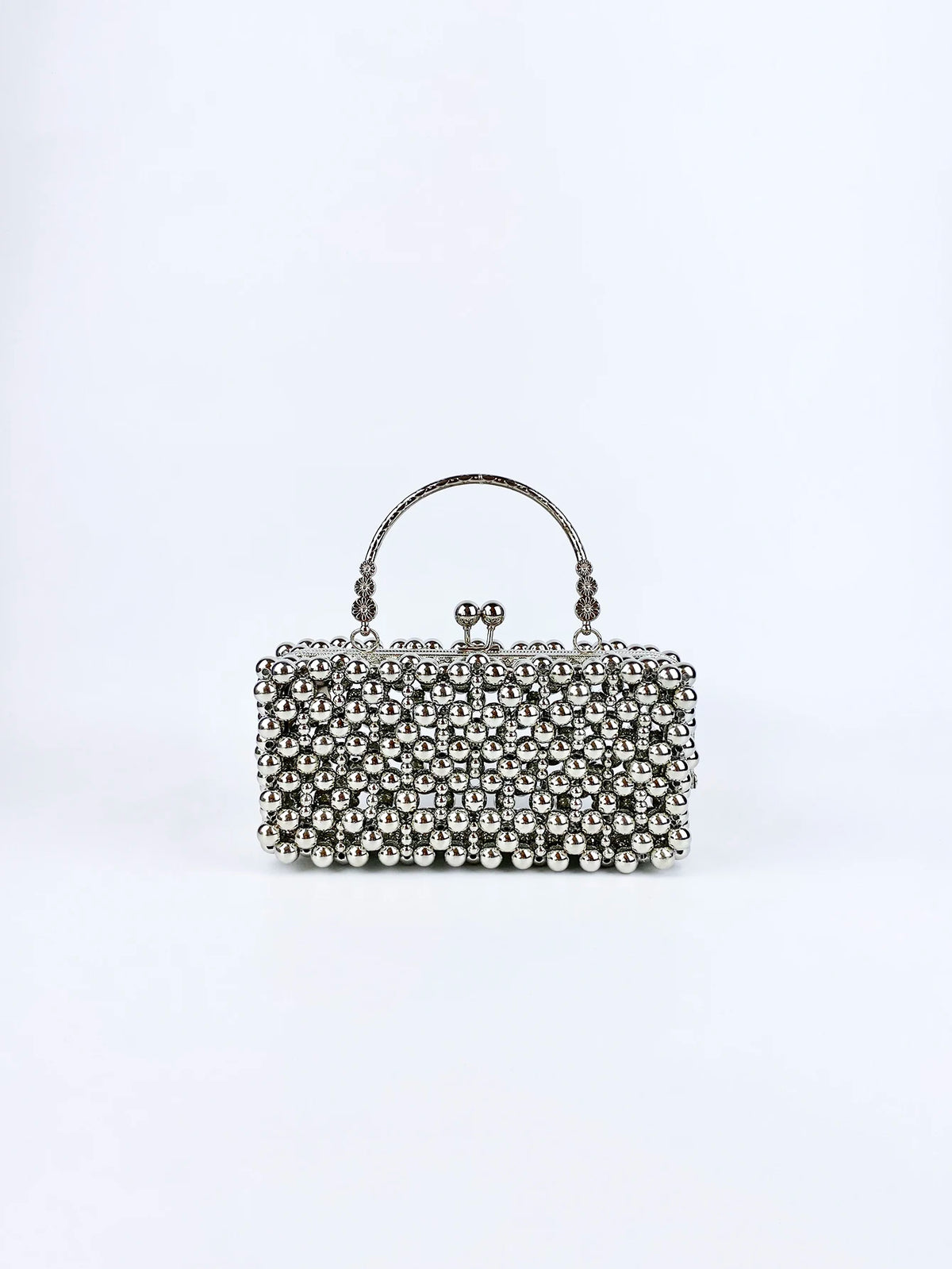 Bolso Pequeño Plateado con Cuentas para Fiesta