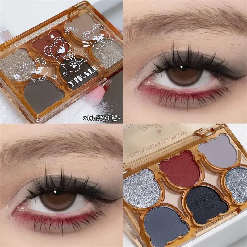Paleta 6 Colores Sombras Mate Shimmer Ahumado – Tonos Gris Rojo Negro Vino Maquillaje