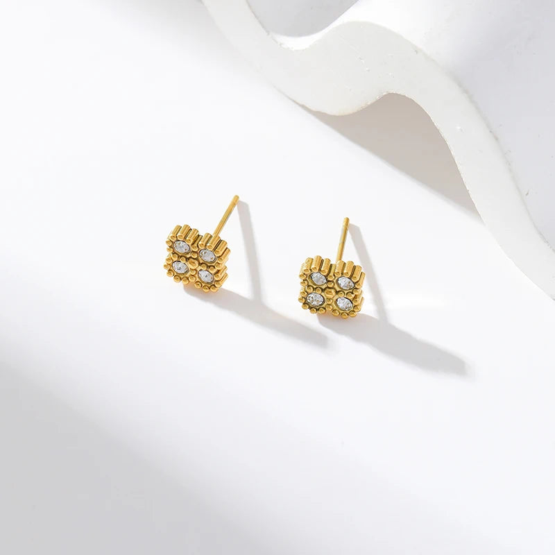 Set Collar Pulsera Aretes Trébol Hoja Zircon Acero Inoxidable para Mujer