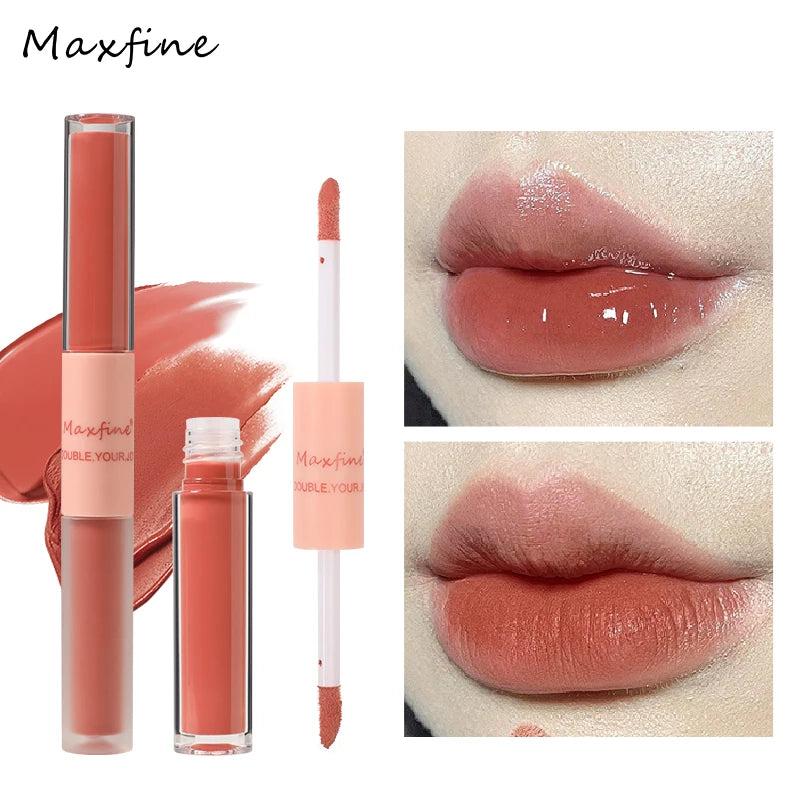 Labial Doble Punta Espejo y Mate Velvet – Brillo Labial 2 en 1 Larga Duración