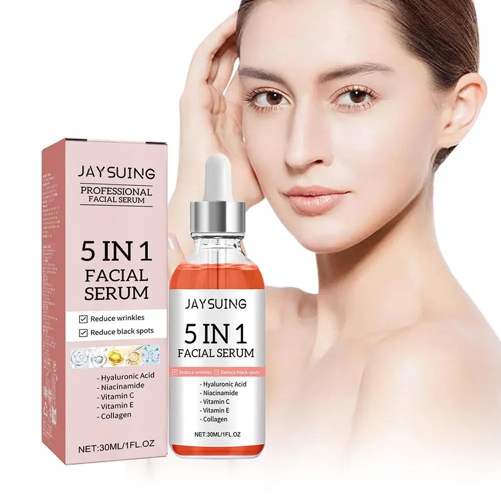 Sérum Facial 5 en 1 – Vitamina C, Ácido Hialurónico, Reafirmante, Iluminador y Reductor de Poros